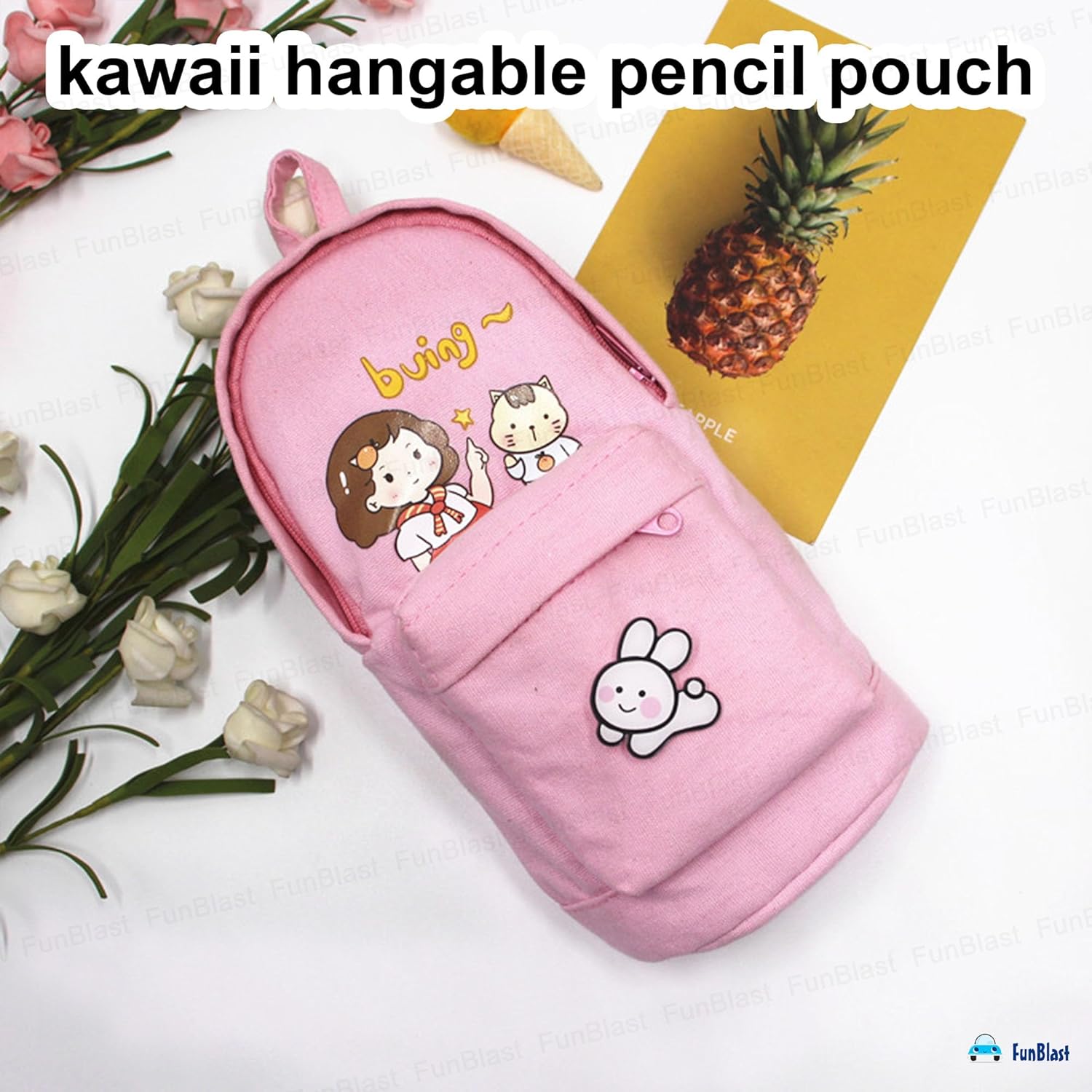 Large Capacity Hangable Pencil Pouch for Kids (Pink)