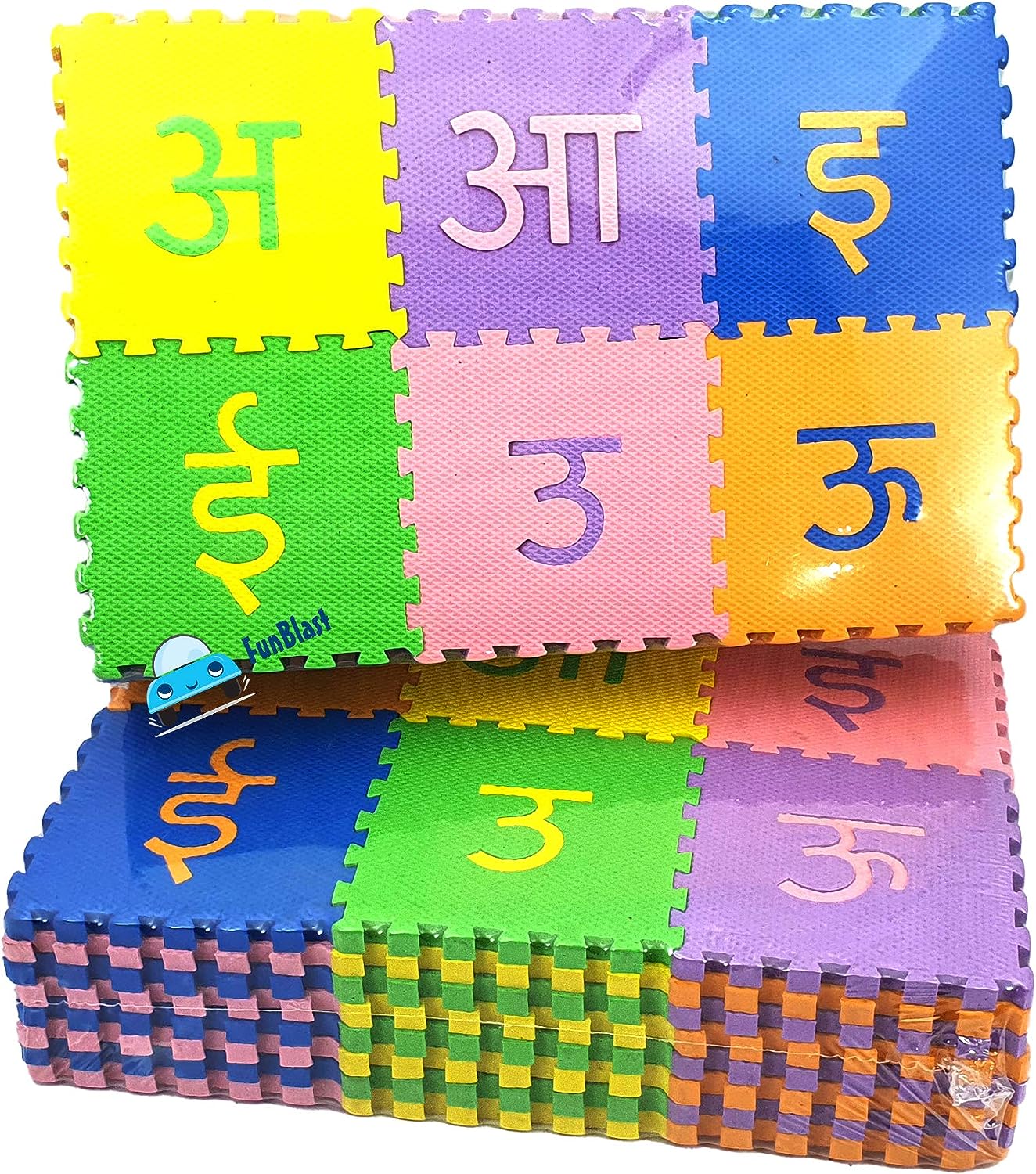 48 Pieces Hindi Varnmala Mini Puzzle Foam Mat for Kids, Interlocking Hindi Alphabet Puzzle for Kids