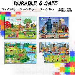 Jigsaw  Puzzles for Kids, Village, City, Farming and Commercial City Lifestyle Jigsaw Puzzle for Kids of Age 3-5 Years, Set of 4-96 Pcs Puzzle (Multicolor, Size 30X22 CM)