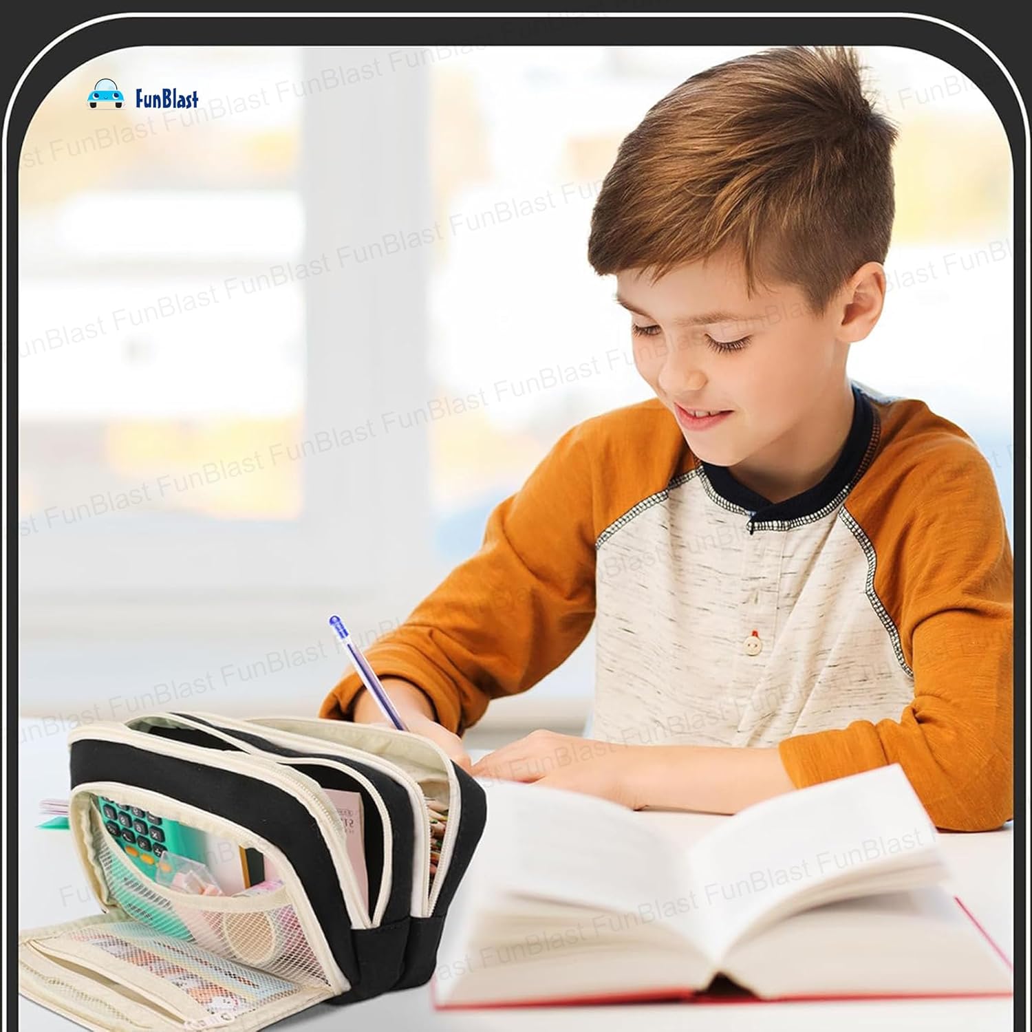 Multiple Compartment Portable Stationary Organizer Bag for Kids (Black)