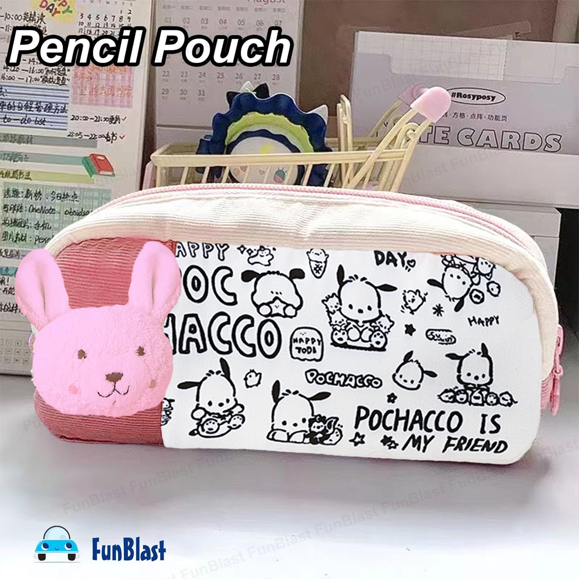 Cartoon Design Multipurpose Zipper Pouch for Kids (Pink)