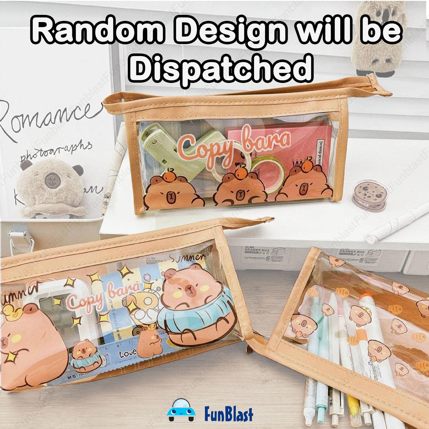 Transparent PVC Pouch with Zipper Closure for Girls (Random Design)