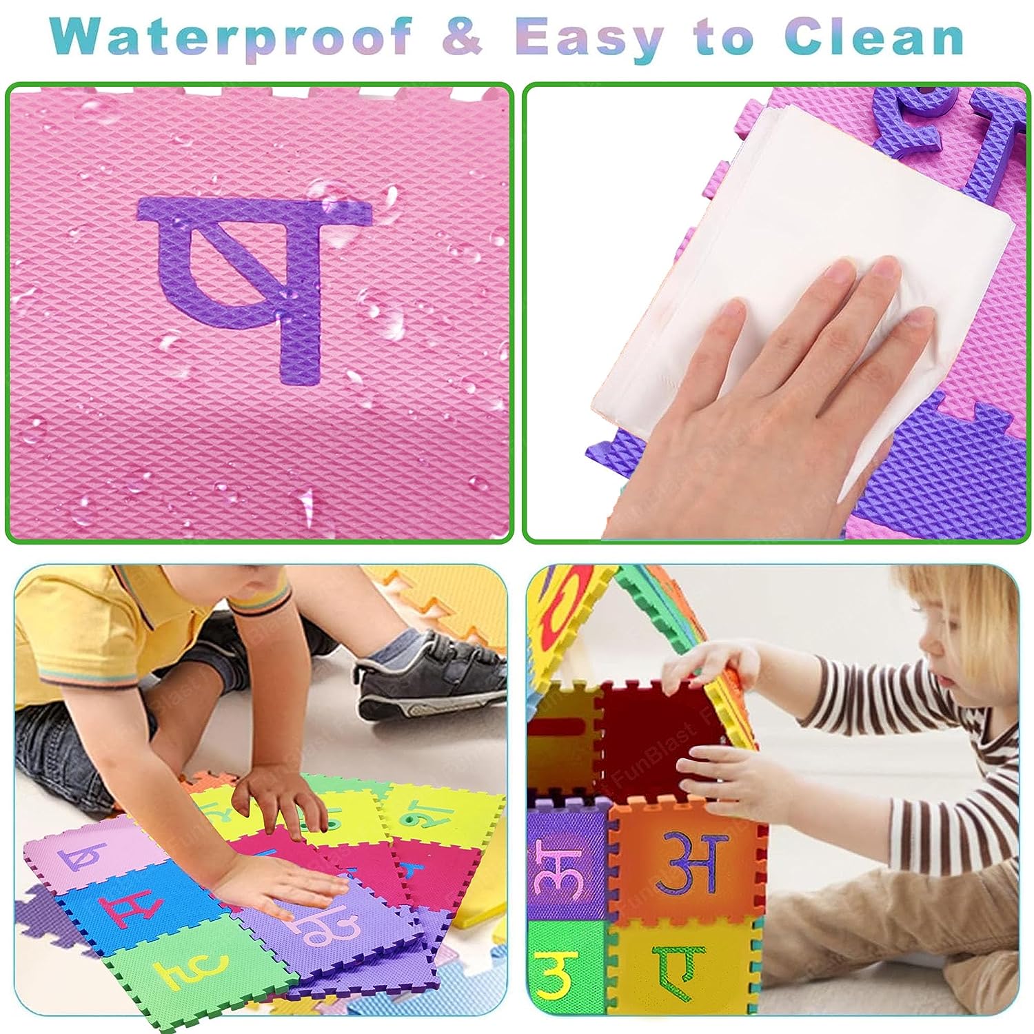 48 Pieces Hindi Varnmala Mini Puzzle Foam Mat for Kids, Interlocking Hindi Alphabet Puzzle for Kids