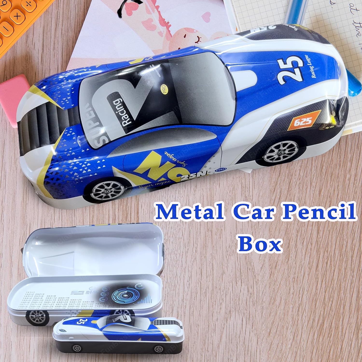 Metal Car Pencil Box/Case – Double Layer Pencil Box for Kids Boys Students School Supplies