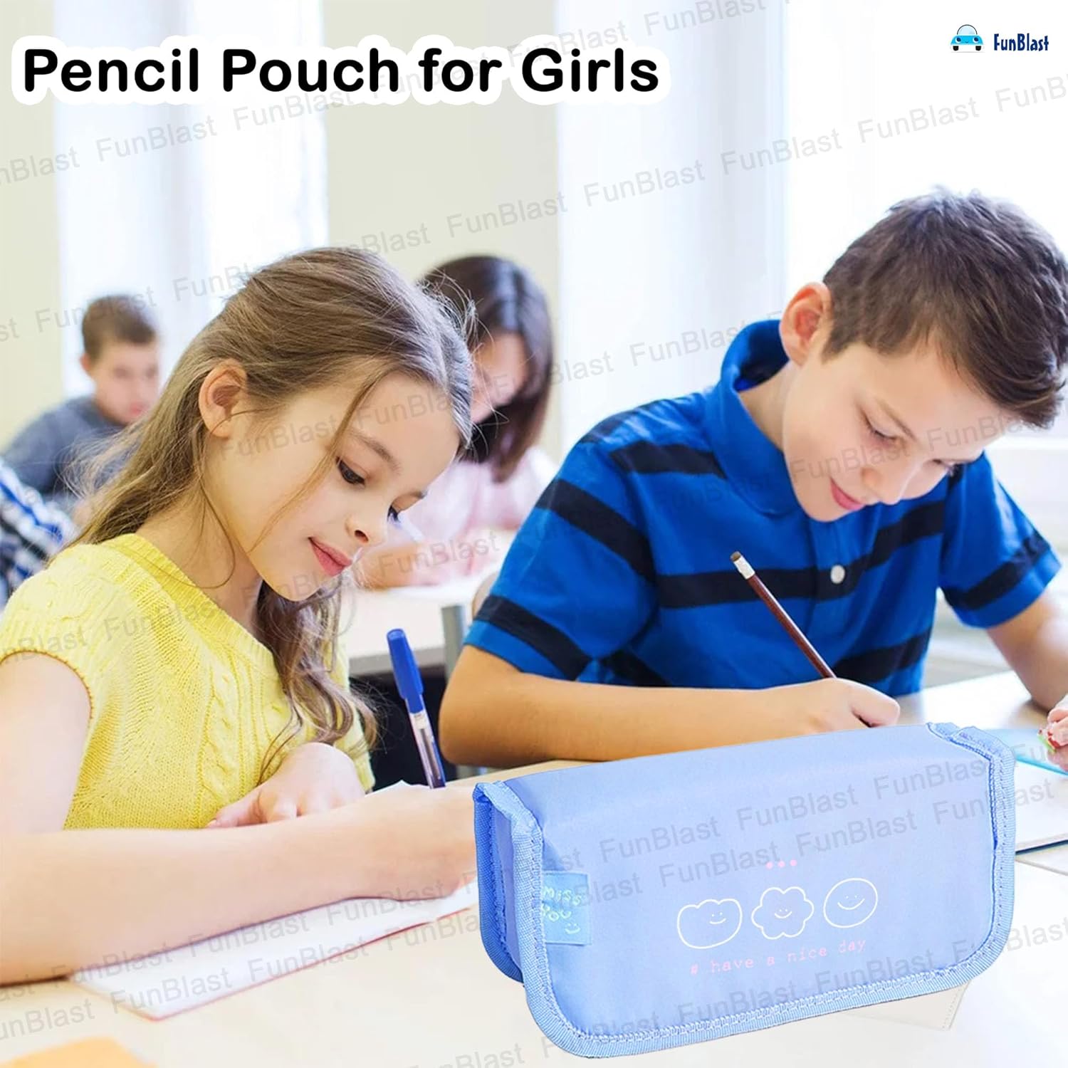 Multipurpose Zipper Stationary Organizer Pouch for Kids (Blue)