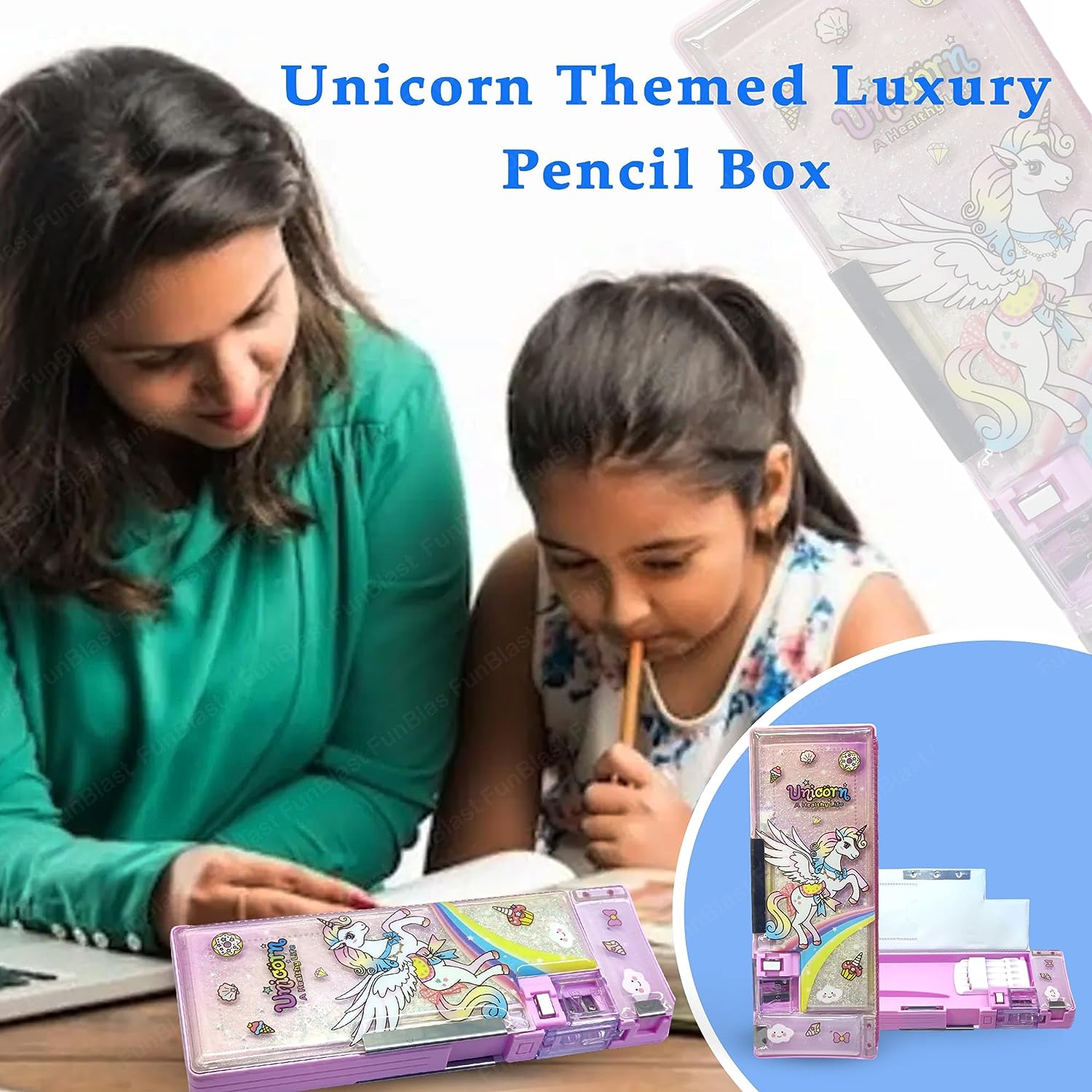 Magnetic Pencil Case with Sharpener – Unicorn Themed Luxury Pencil Box for Kids – Stationary Organizer Pencil Box for Girls, Kids, Boys