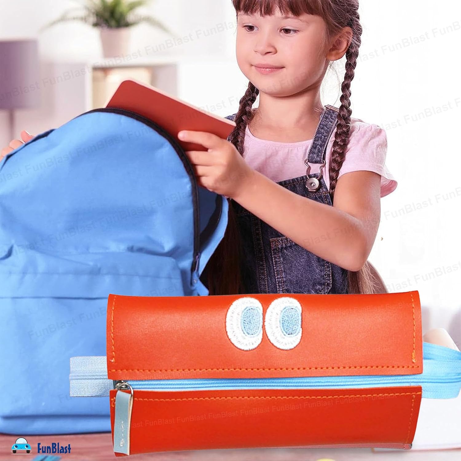 Multipurpose Zipper Pencil Pouch for Kids & College Students (Orange)