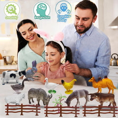 My Farm Animal Figure Toy - 12 Pcs Realistic Animals Toy for Kids with Fence Trees and Eggs