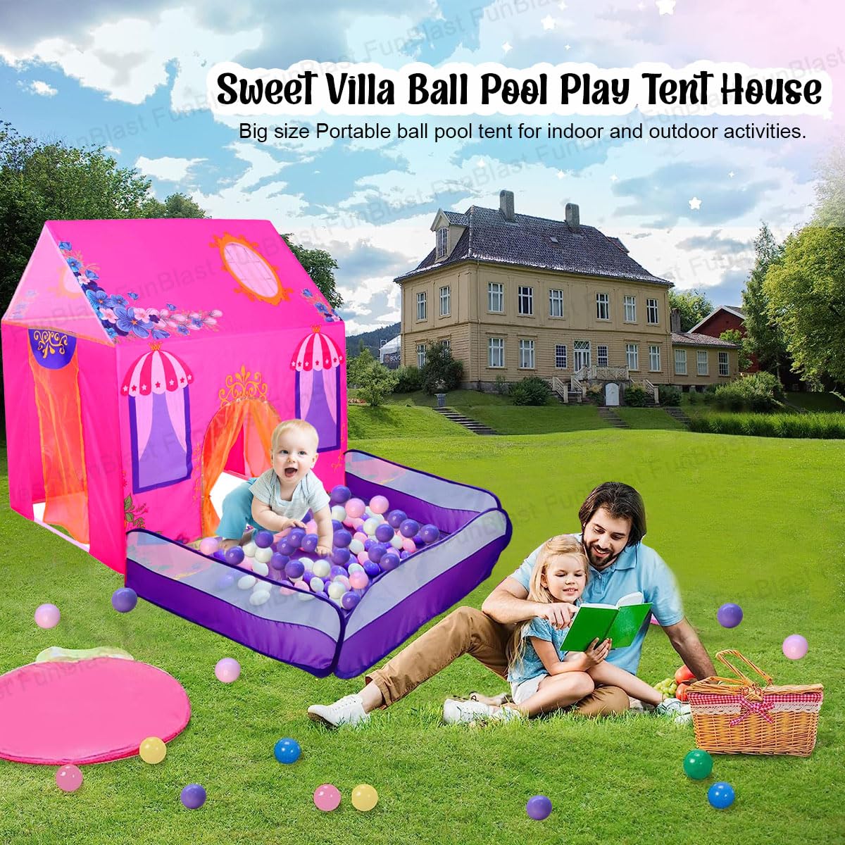 2 in1 Ball Pool Play Tent House - Sweet Villa Ball Pool Play Tent House, Pop Up Play Ball Pool Tent House for Kids