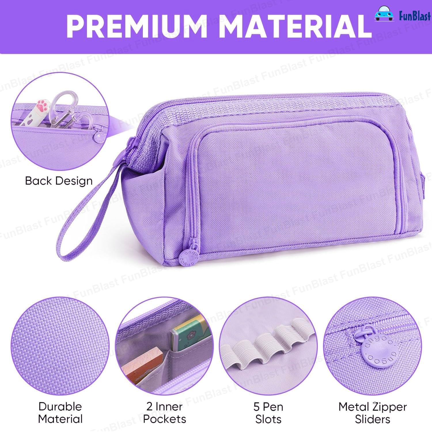 Multipurpose Zipper Pencil Pouch for Kids (Purple)