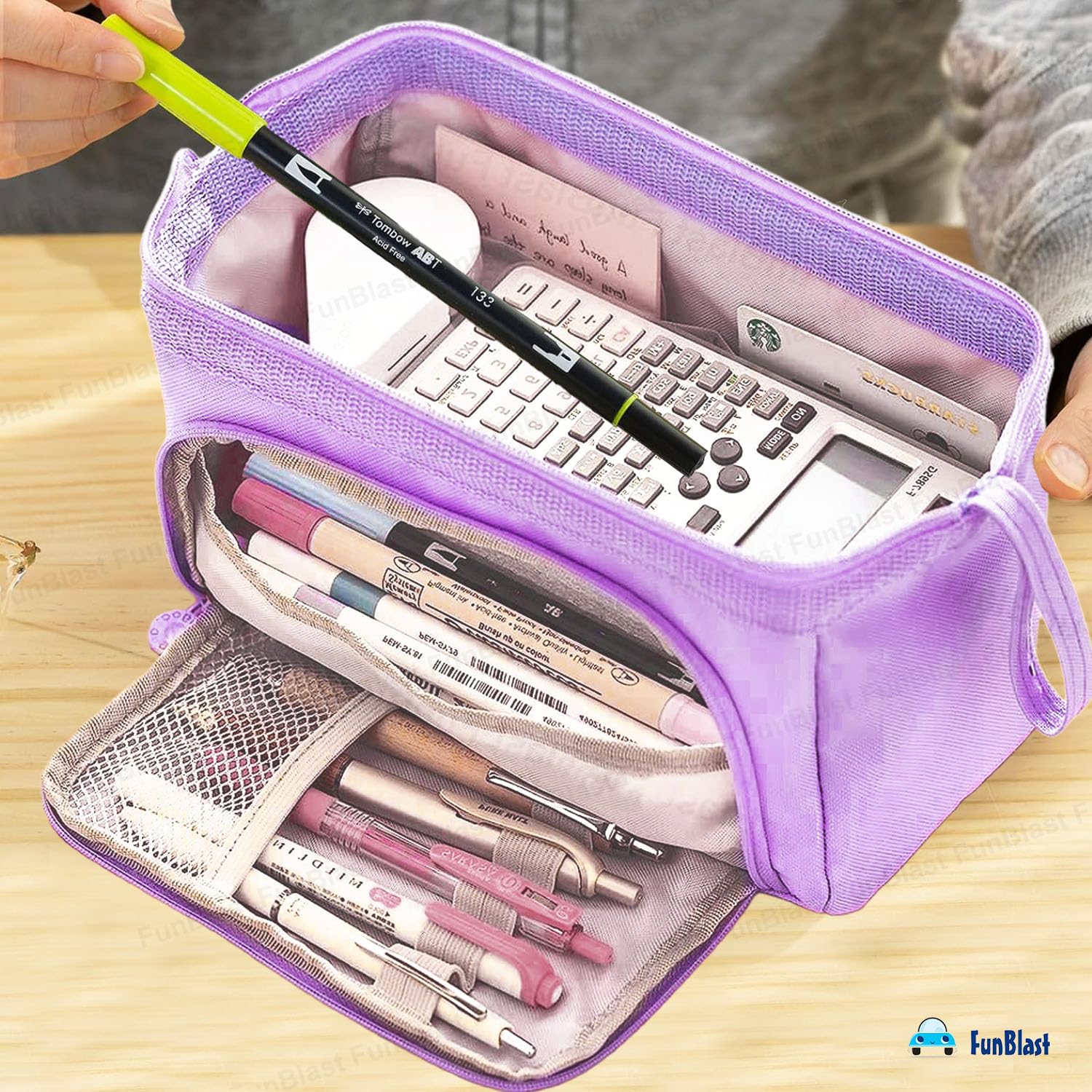 Multipurpose Zipper Pencil Pouch for Kids (Purple)