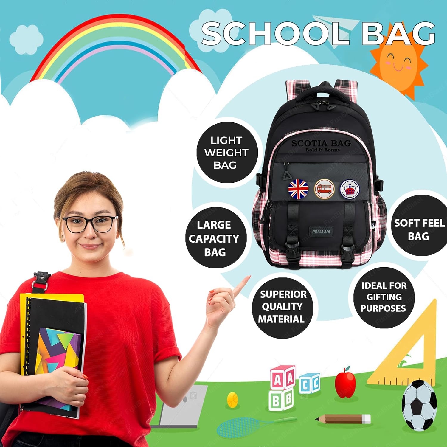 School Bagpack for Children - School and College Bag with Padded Shoulders, Multipurpose Bag for Children & Adults, Office Bag, Travel Backpack, Casual Bags (46 X 30 X 20 CM)