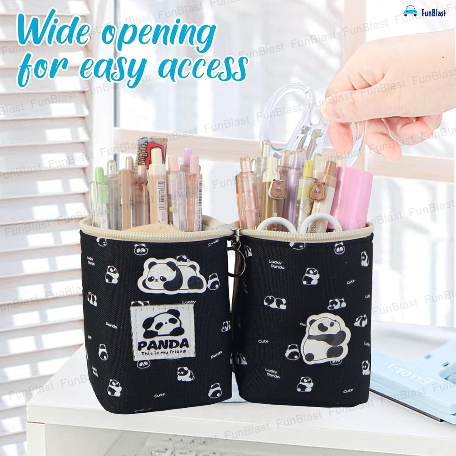 Korean Boba Pop Up Stationery Organizer Pouch for Kids (Black)