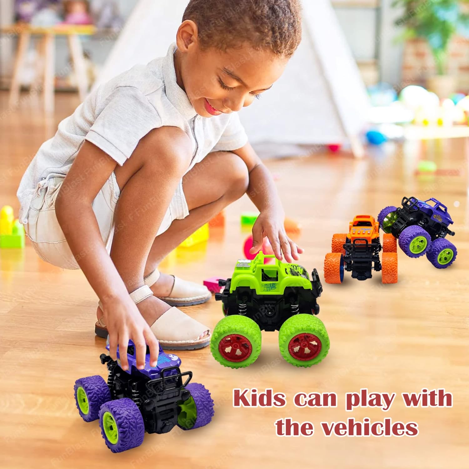 4WD Monster Truck Toys, Push & Go Toy Trucks Friction Power Toys - 4 Wheel Drive Vehicles Toy for Toddler - 1 Pcs