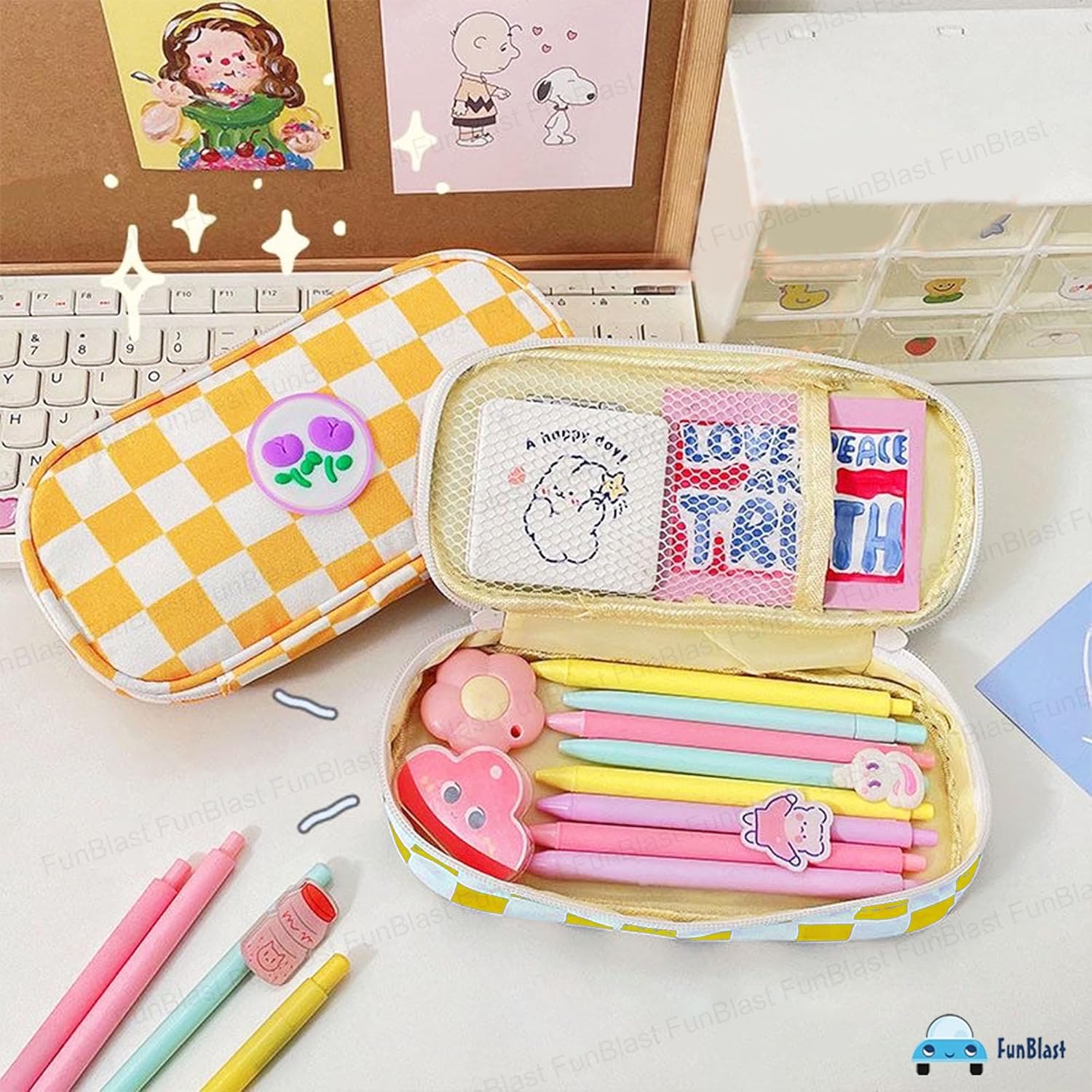 Large Capacity Aesthetic Stationery Organizer for Kids & Adults (Yellow)
