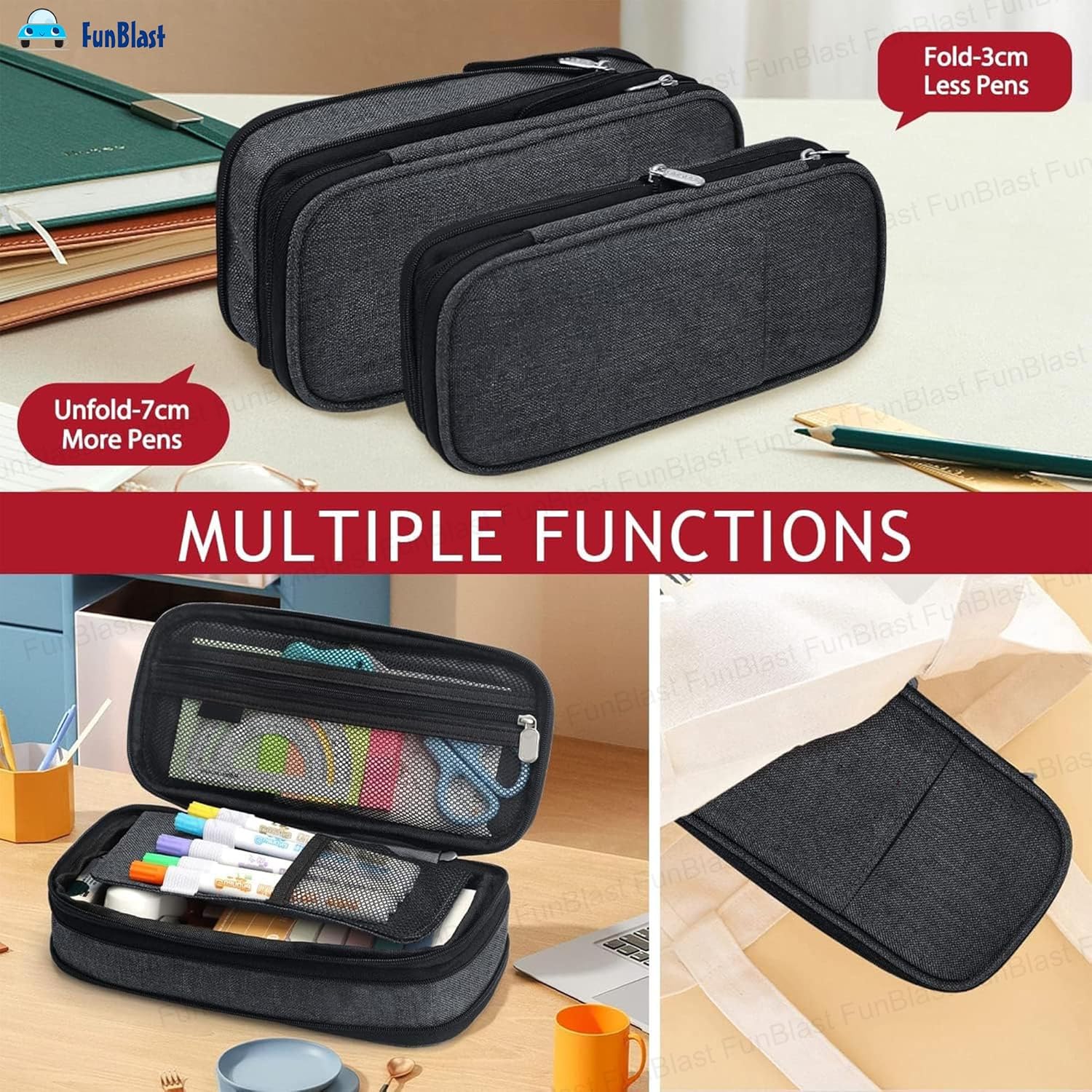 Multiple Compartment Double Zipper Portable Pouch for Kids (Grey)