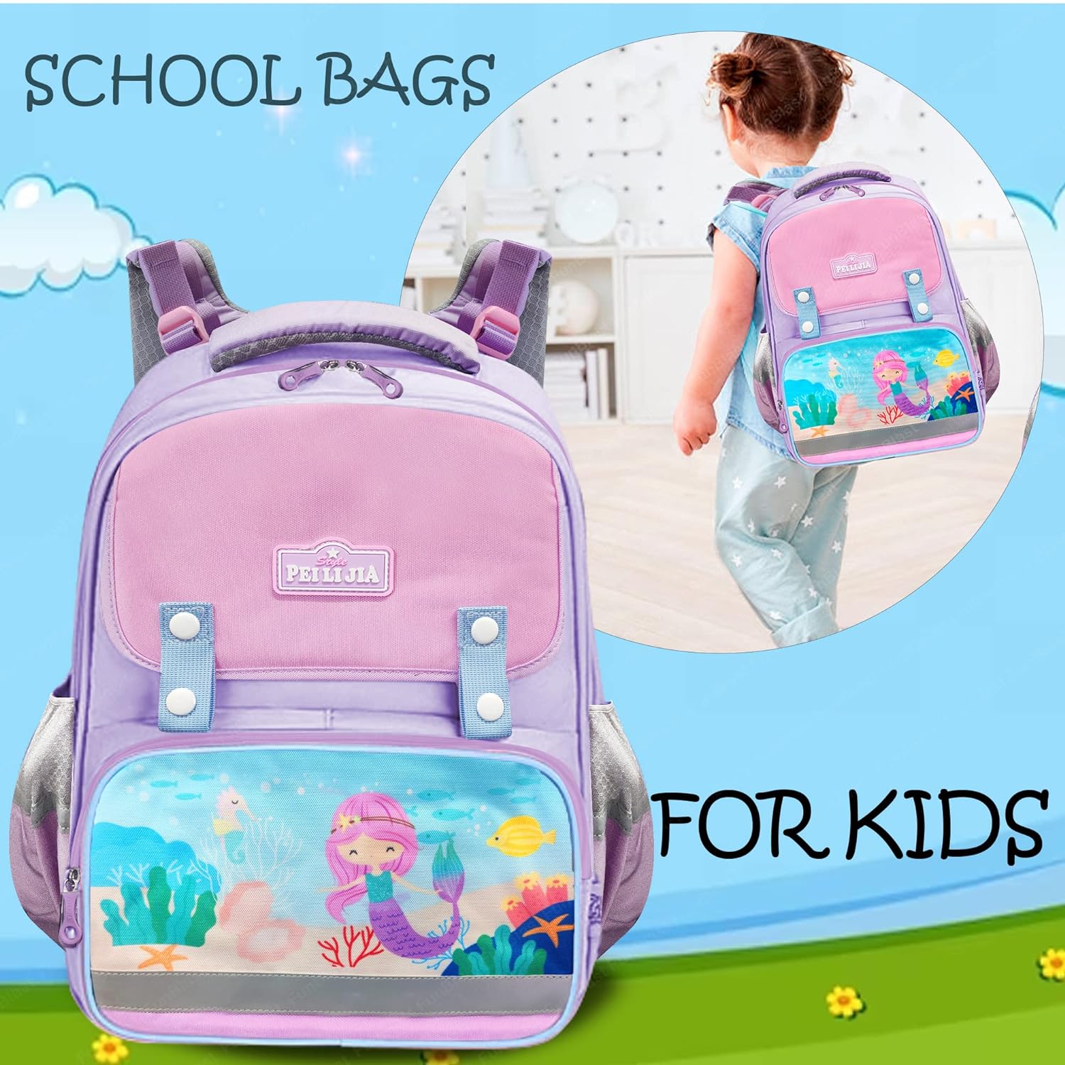 School Bag for Girls - Mermaid School Bag for Girls, Travel Backpack, Multipurpose Bag for Girls, Casual Bag for Teens, Picnic Bag for Girls (41 X 29 X 13 CM)