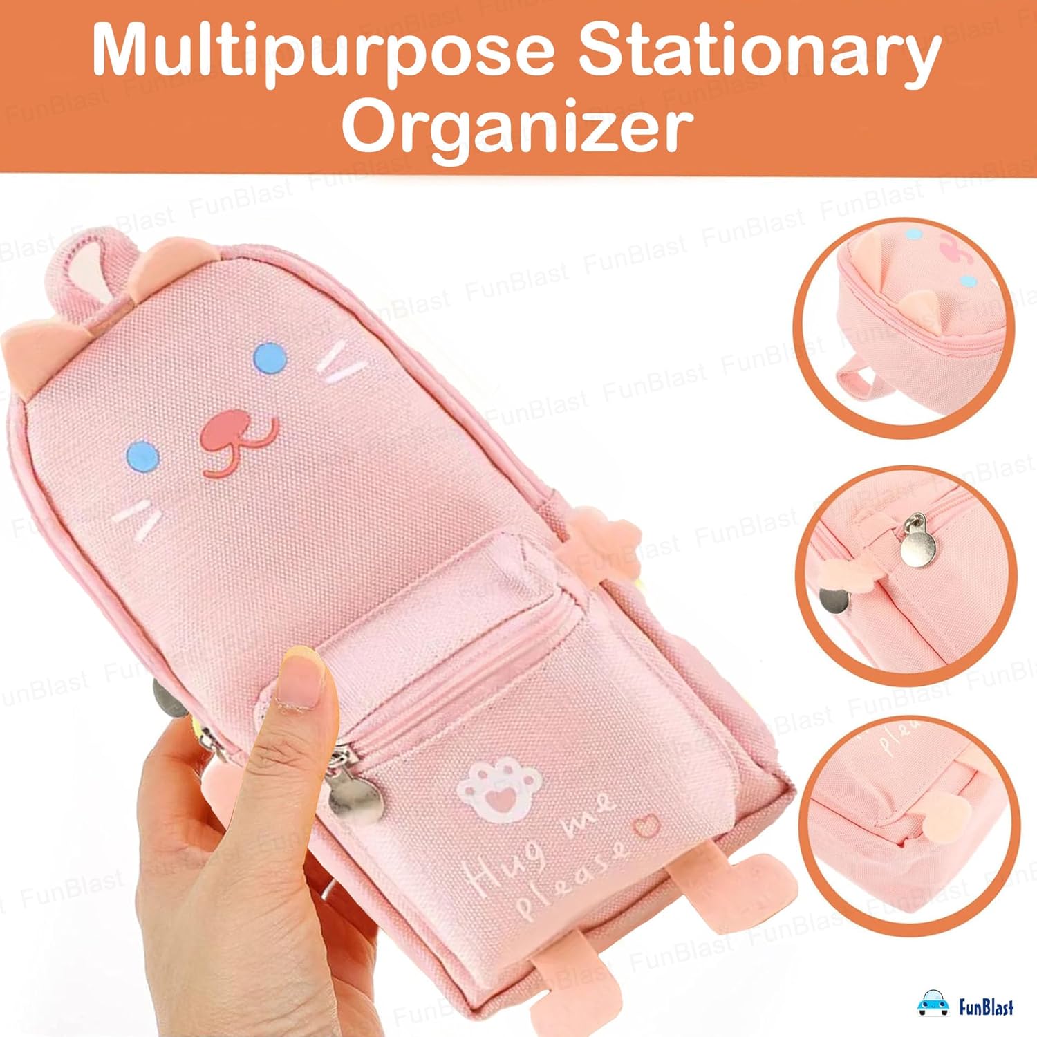Hangable Canvas Pencil Pouch for Kids (Pink-Cat)