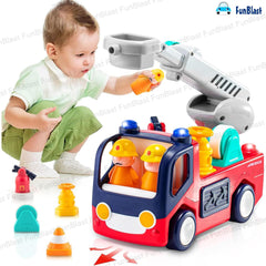 Fire Rescue Toys for Kids – Musical Toys for Kids, B/O Crawling Baby Toy, Bump and Go Toys for Kids, 360° Rotating Universal Wheel Toys