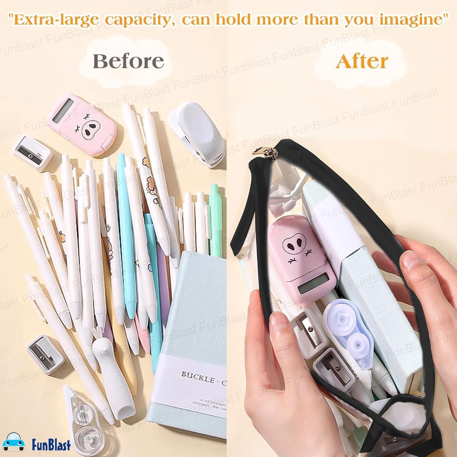 Transparent Portable Makeup Pouch with Zipper Closure for Girls (Black)