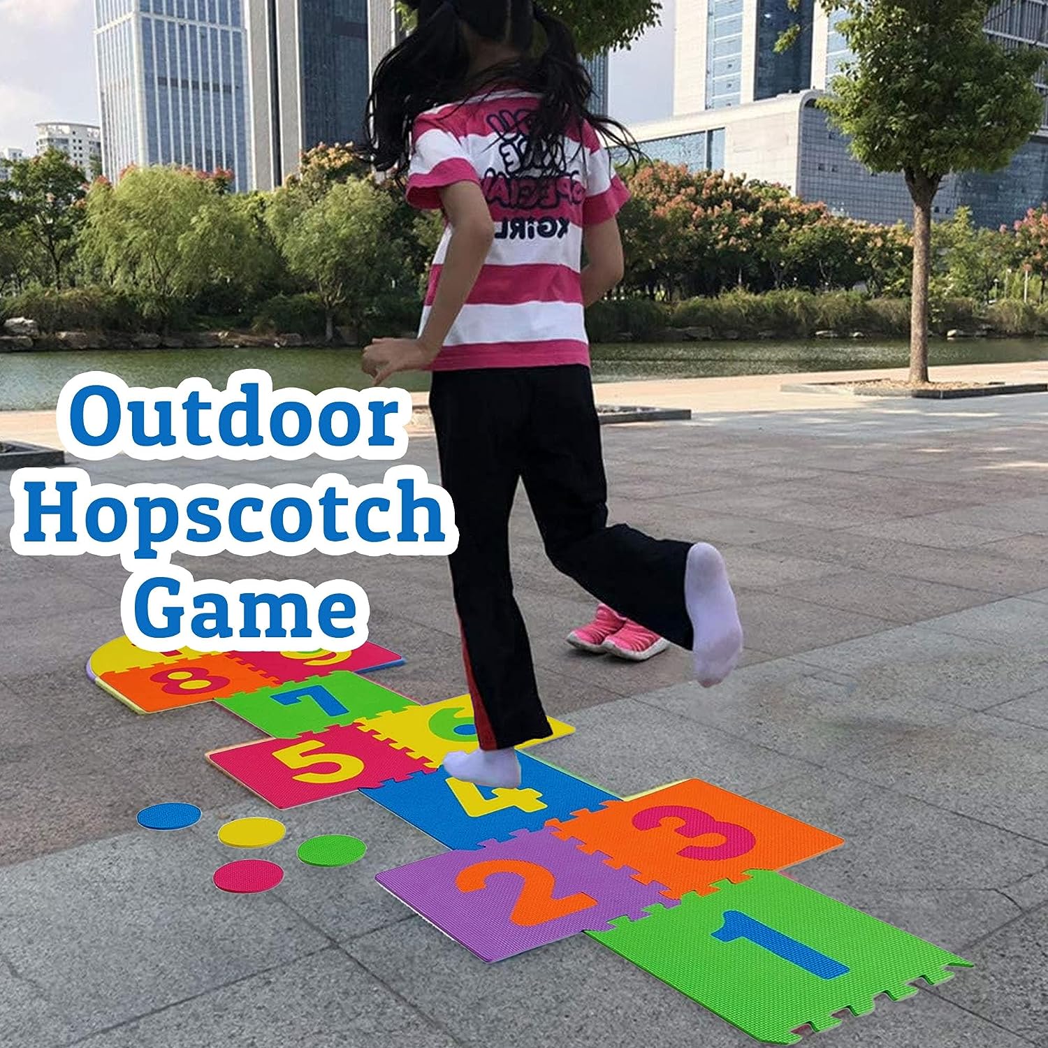 Hopscotch Mat for Kids - Foam Mat Puzzle for Kids, Indoor and Outdoor Hopscotch Game for Kids