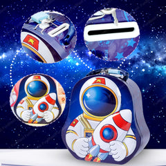 Piggy Bank for Kids – Space Theme Coin Box, Coin Bank with Lock and Key, Metal Coin Box for Kids, Money Bank, Coin Box for Girls