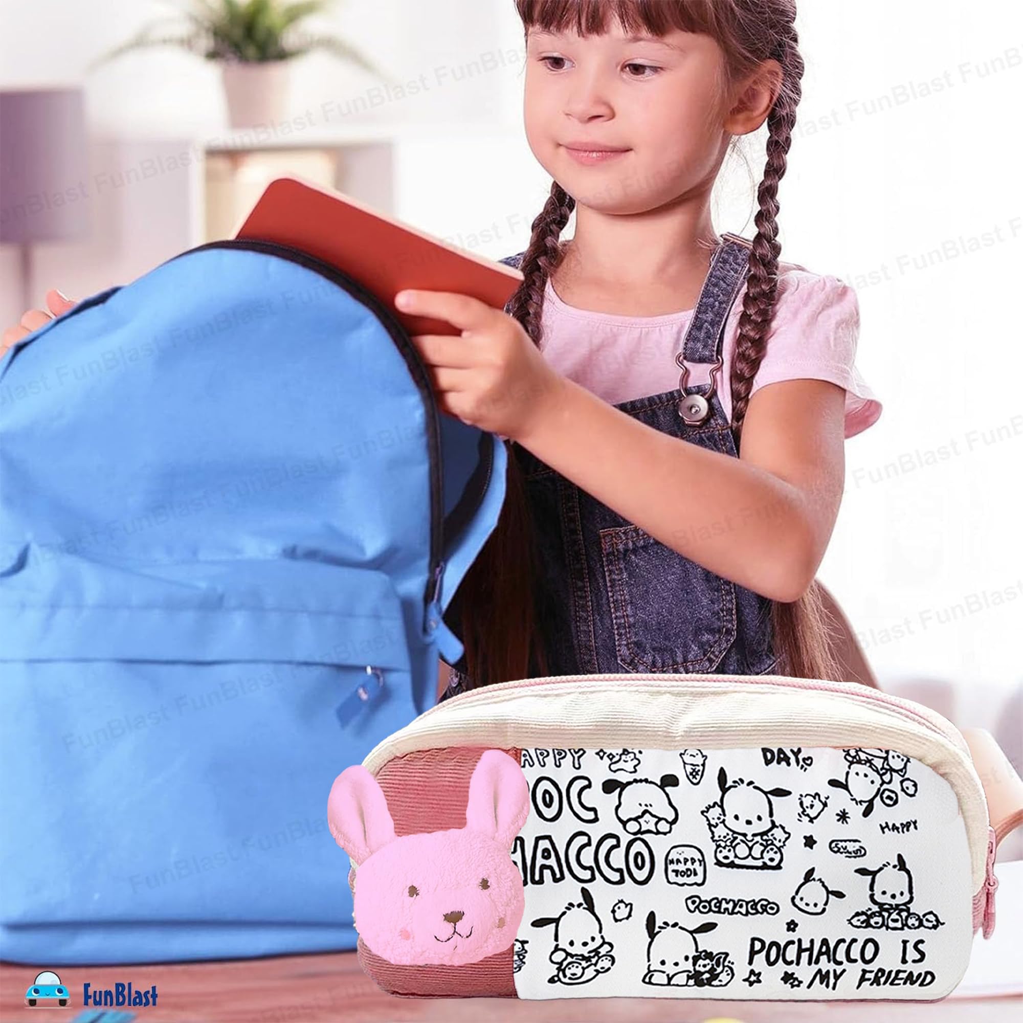 Cartoon Design Multipurpose Zipper Pouch for Kids (Pink)