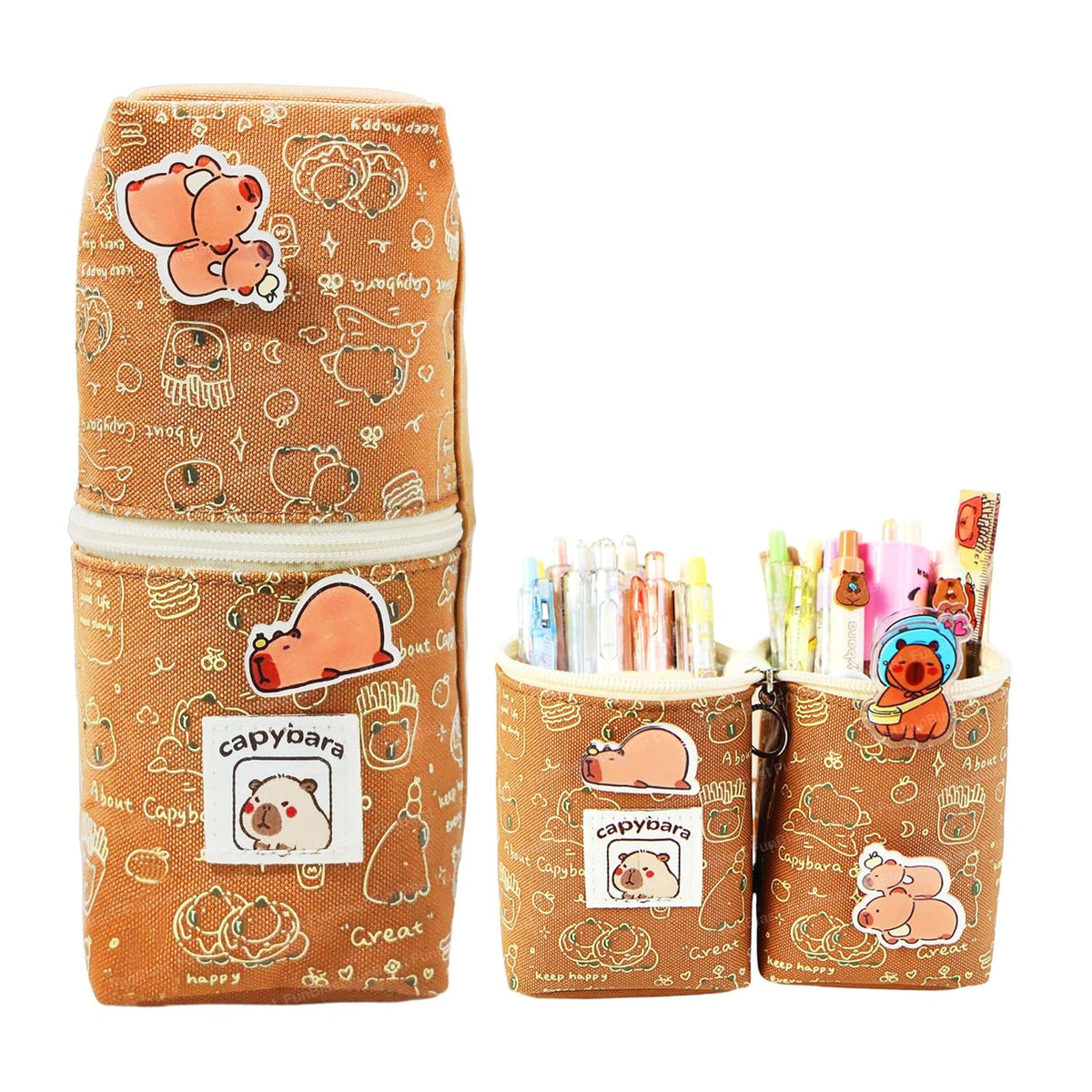 Korean Boba Pop Up Stationery Organizer Pouch for Kids (Brown)