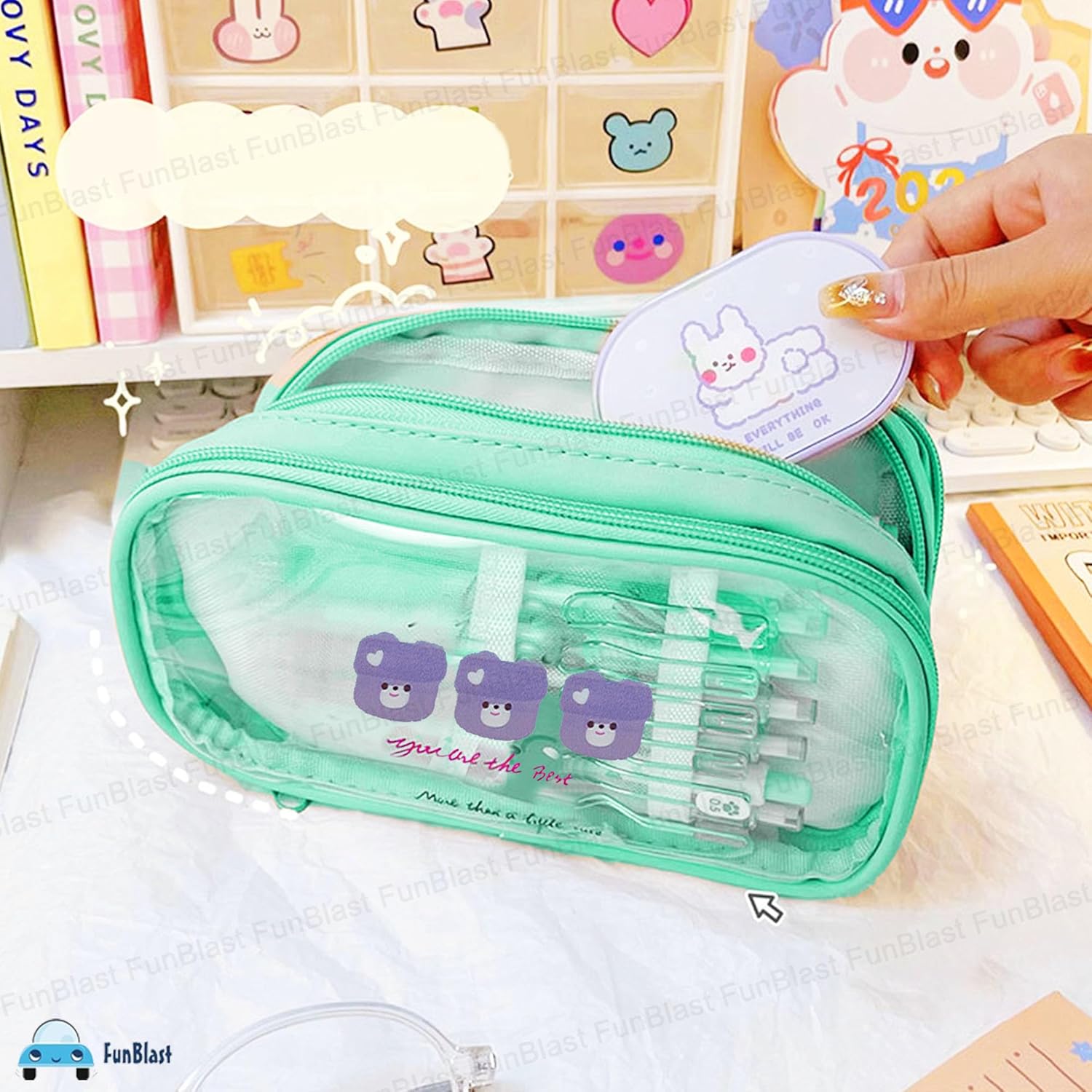 Portable Pencil Pouch with Zipper Closure for Kids (Green)