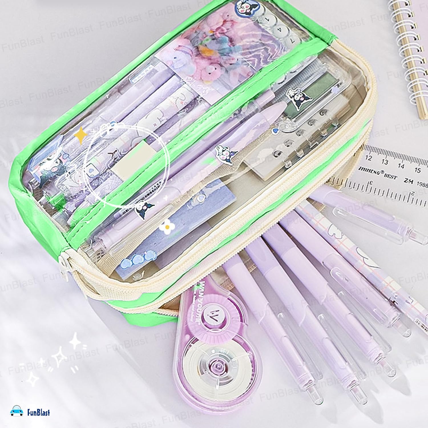 Multiple Compartment Pencil Pouch for Kids (Green)