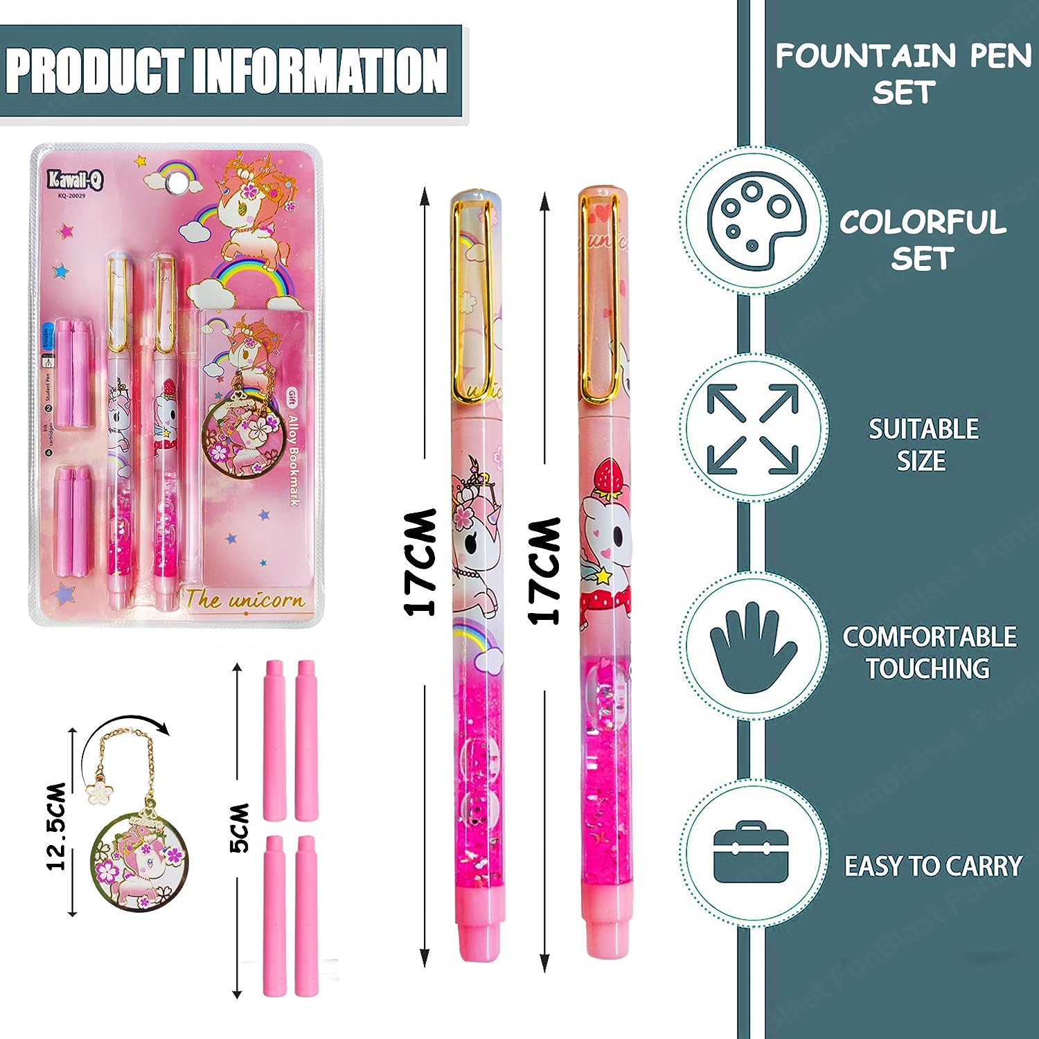 Fountain Pen for Students Unicorn Pen Set for School Stationery Gift for Kids, Birthday Return Gift, Pen for Office, School Stationery Items for Kids