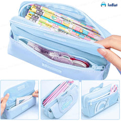 Cat Design Stationery Pouch with Zipper Lock for Girls (SkyBlue)