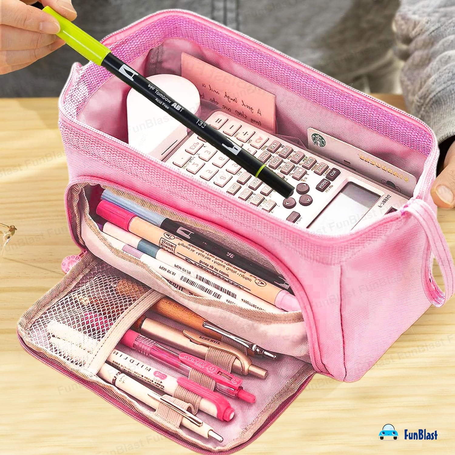 Multipurpose Zipper Pencil Pouch for Kids (Pink)