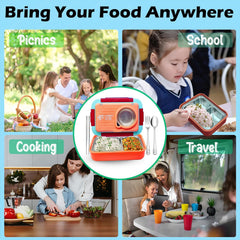 Lunch Box for Kids – Tiffin Box, Stainless Steel Lunch Box, Insulated Bento Lunch Box for Kids, 5 Compartment Lunch Box with Bowl, Spoon, Fork & Chopstick (Peach)