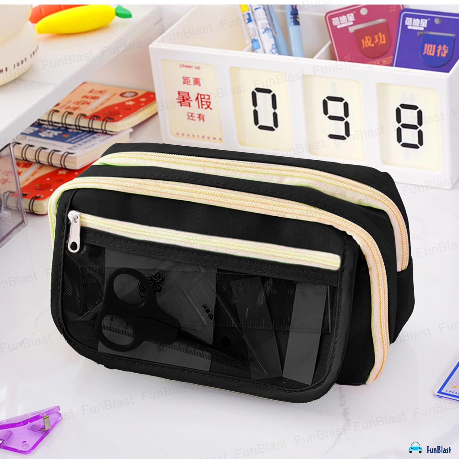 Multipurpose Zipper Stationary Organizer for Kids & Adults (Black)