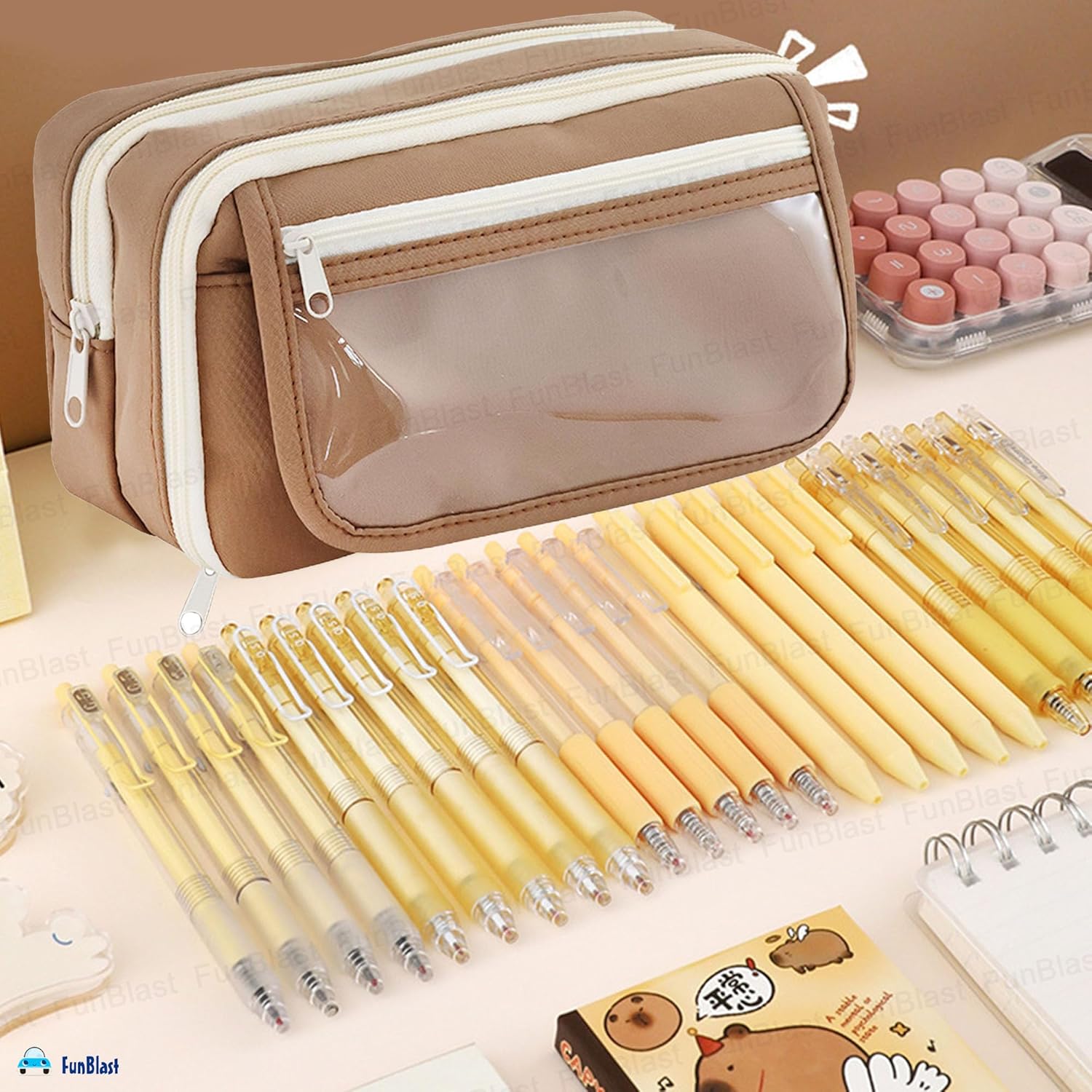 Multipurpose Zipper Stationary Organizer for Kids & Adults (Brown)