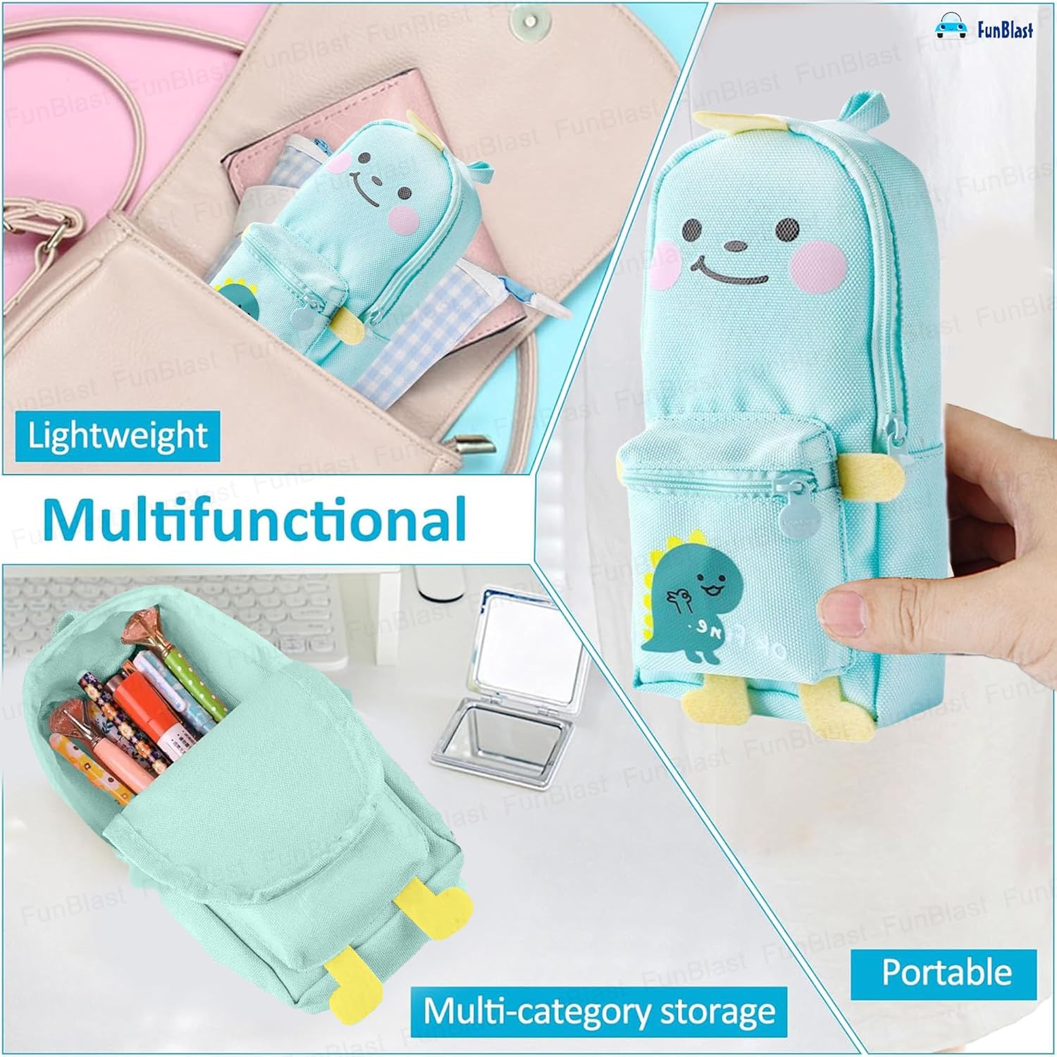 Hangable Canvas Pencil Pouch for Kids (Seagreen-Dino)