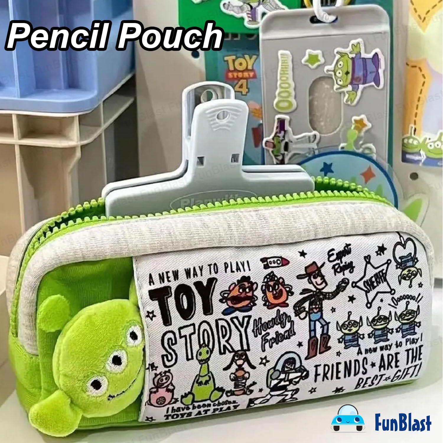 Cartoon Design Multipurpose Zipper Pouch for Kids (Green)
