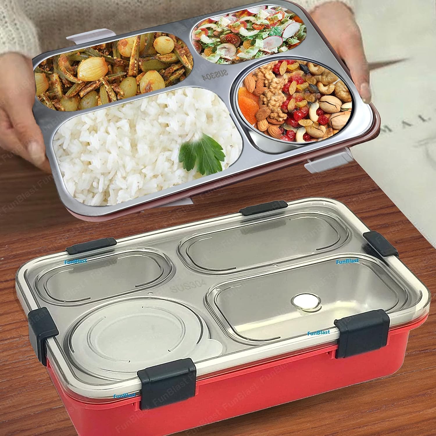 Lunch Box - Stainless Steel Lunch Box for Kids, Tiffin Box, Lunch Box with Spoon and Fork, Bento Lunch Box, Lunch Box for Kids, Insulated Lunch Box, Lunch Box for Office Women & Men (Not Leak-Proof - for Dry Foods Only)