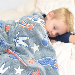 Glow in The Dark Blanket for Kids – Cartoon Print Blankets for Kids, Light Weight Soft Cozy All Weather Blankets for 1-10 Years Old Toddlers Baby Boys & Girls