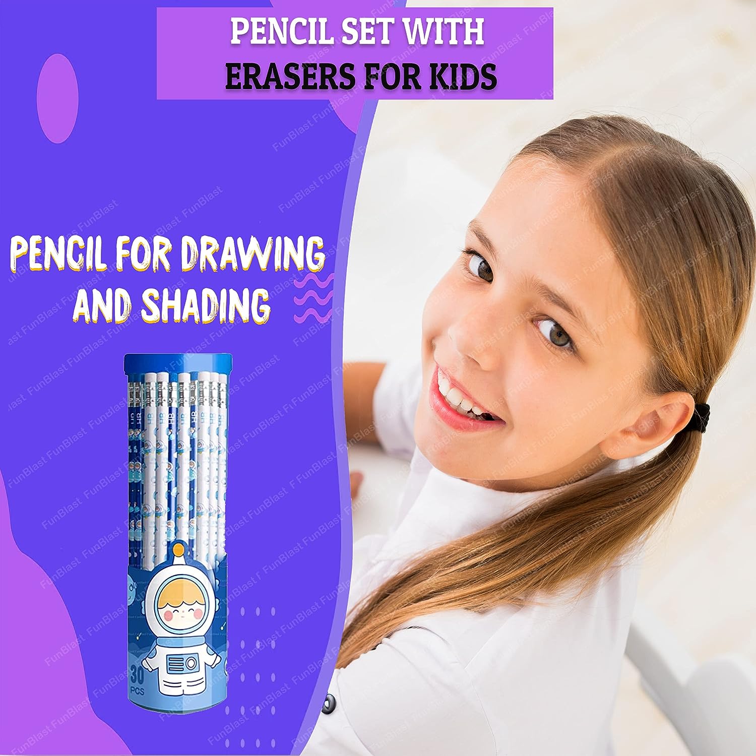 Cute Pencil for Kids, Stylish Pencils Stationary Kit – Space Pencil Set with Erasers for Kids, Pencil for Drawing and Shading, Birthday Return Gift, Stationary Set – 30 Pcs Box Set