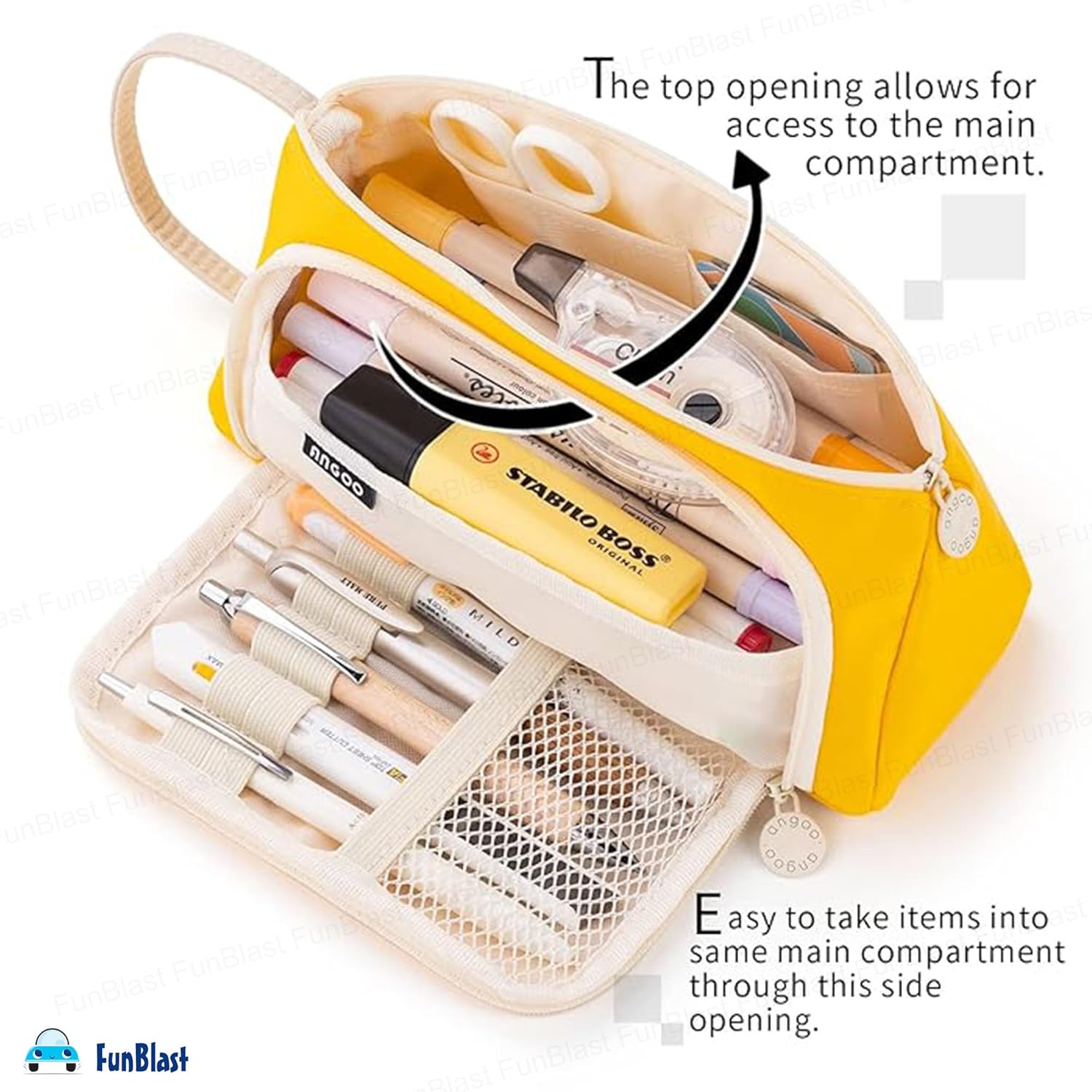 Multipurpose Stationery Organizer Bag with Handle for Kids & Adults (Yellow)