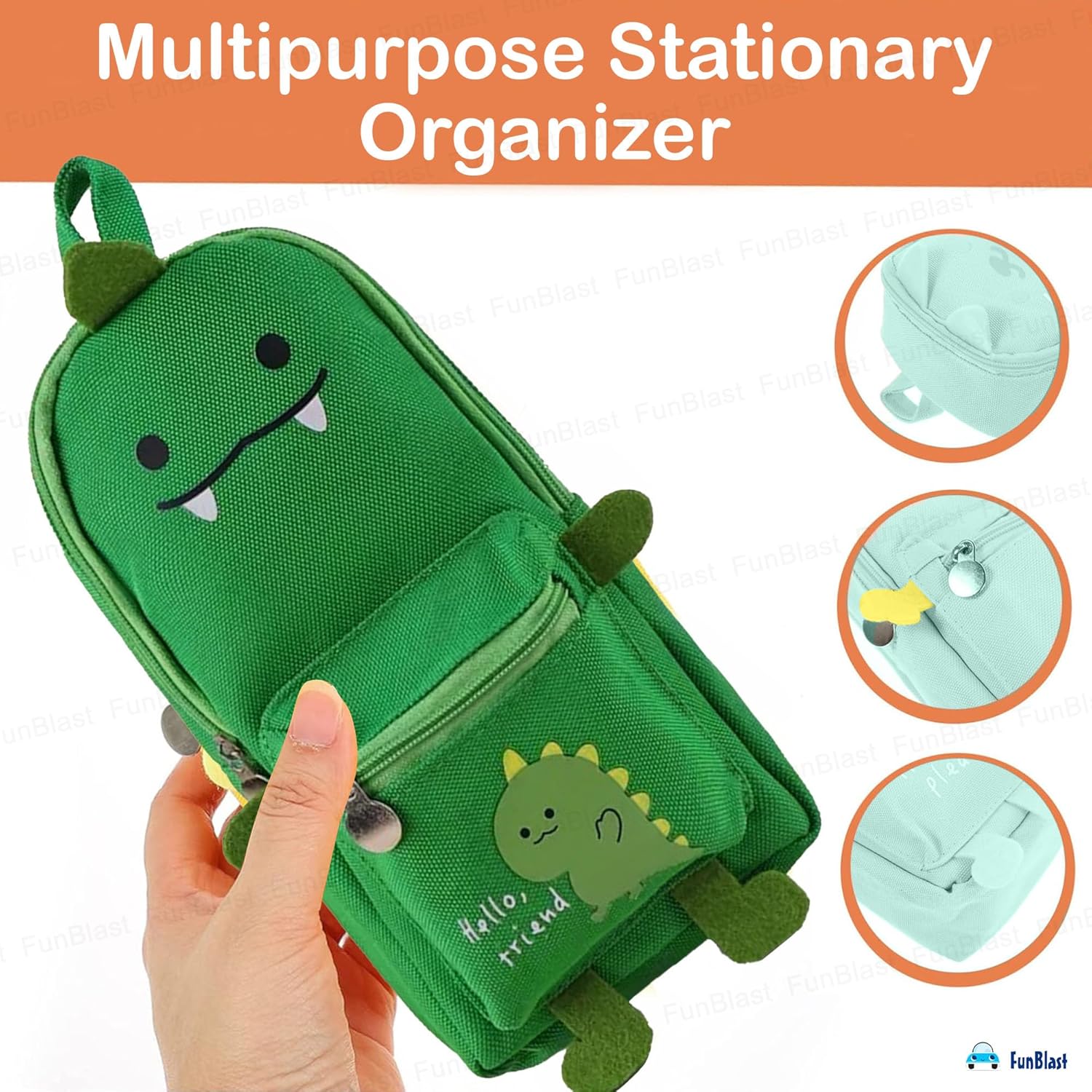 Hangable Canvas Pencil Pouch for Kids (Green-Dino)