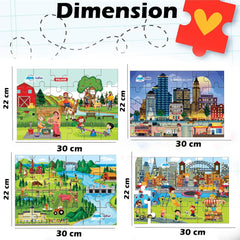 Jigsaw  Puzzles for Kids, Village, City, Farming and Commercial City Lifestyle Jigsaw Puzzle for Kids of Age 3-5 Years, Set of 4-96 Pcs Puzzle (Multicolor, Size 30X22 CM)