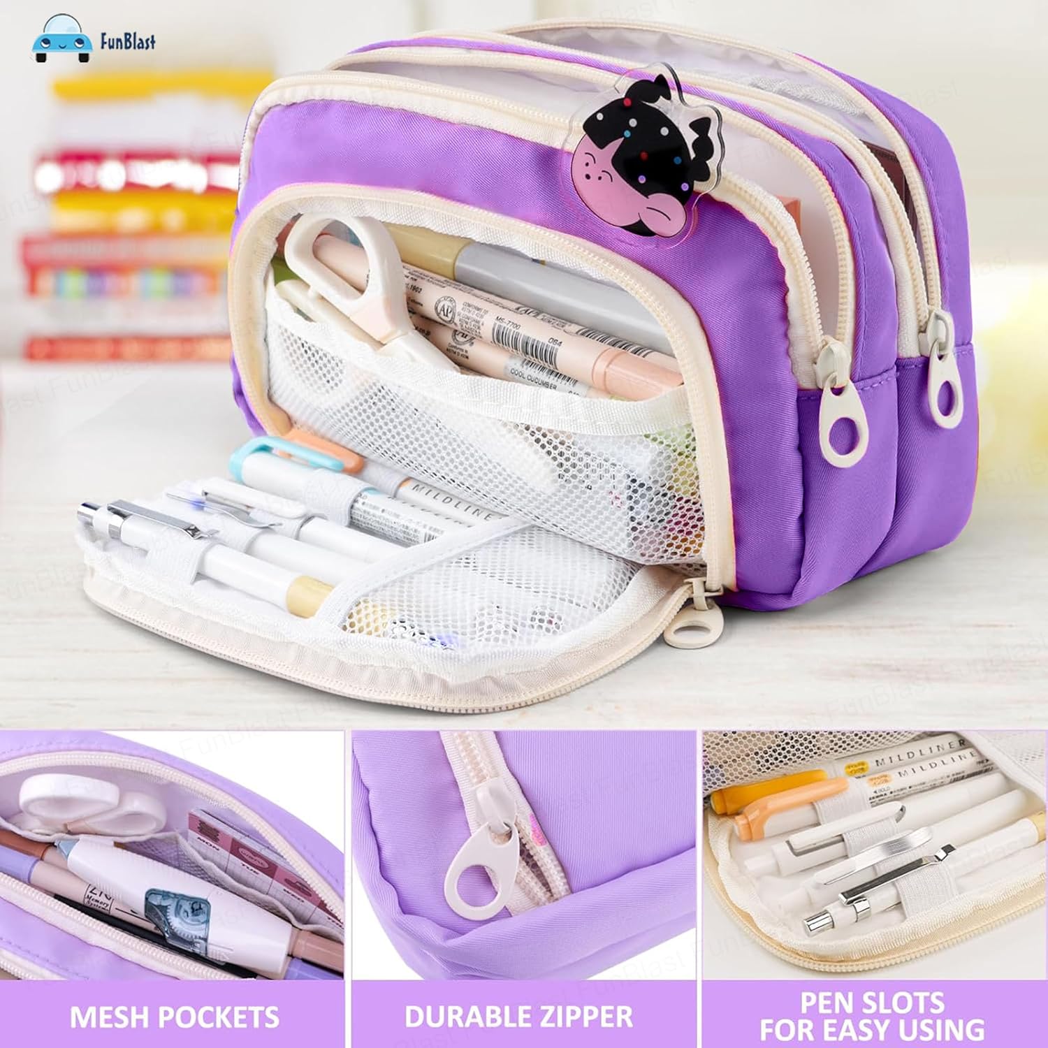 Multiple Compartment Portable Stationary Organizer Bag for Kids (Purple)