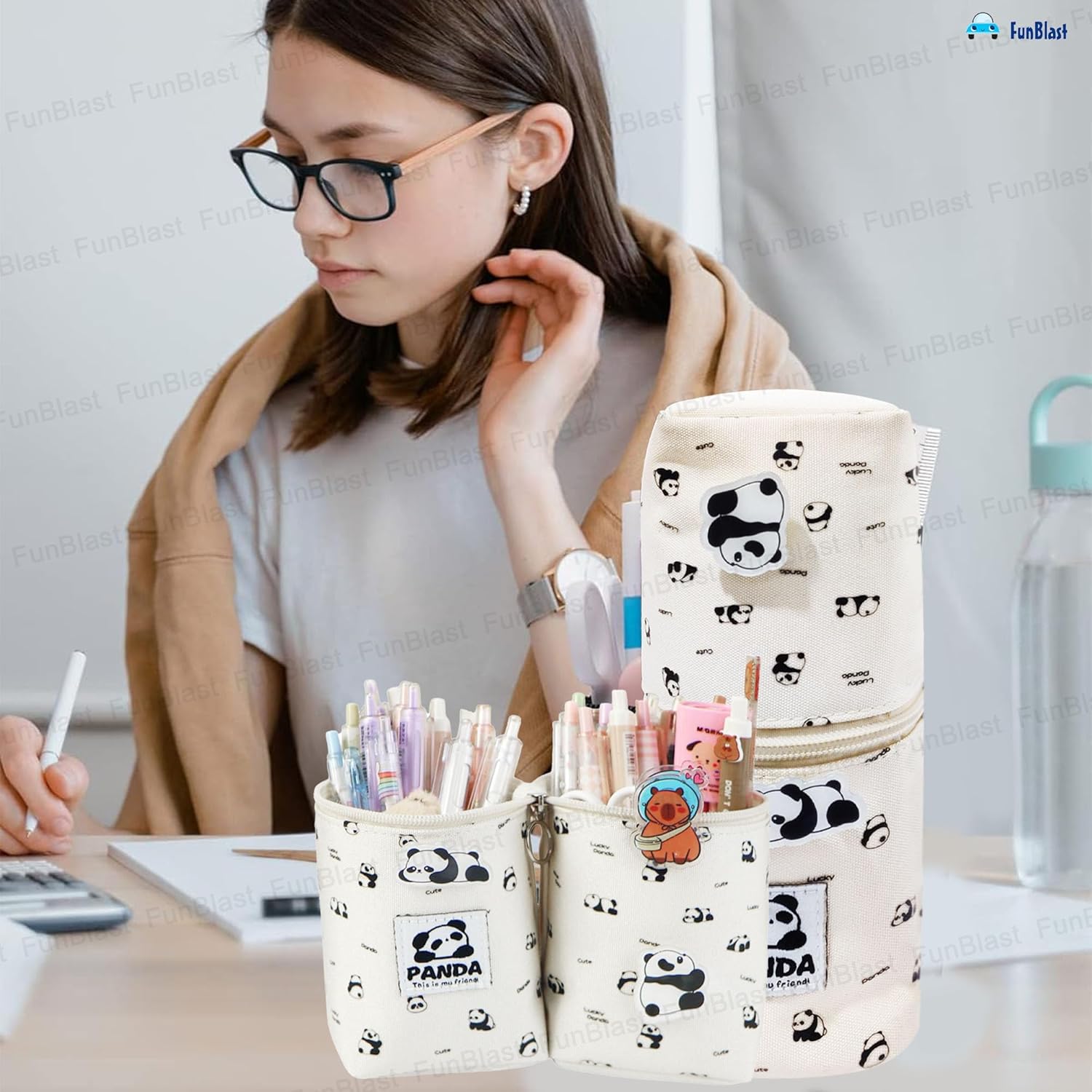 Korean Boba Pop Up Stationery Organizer Pouch for Kids (White)