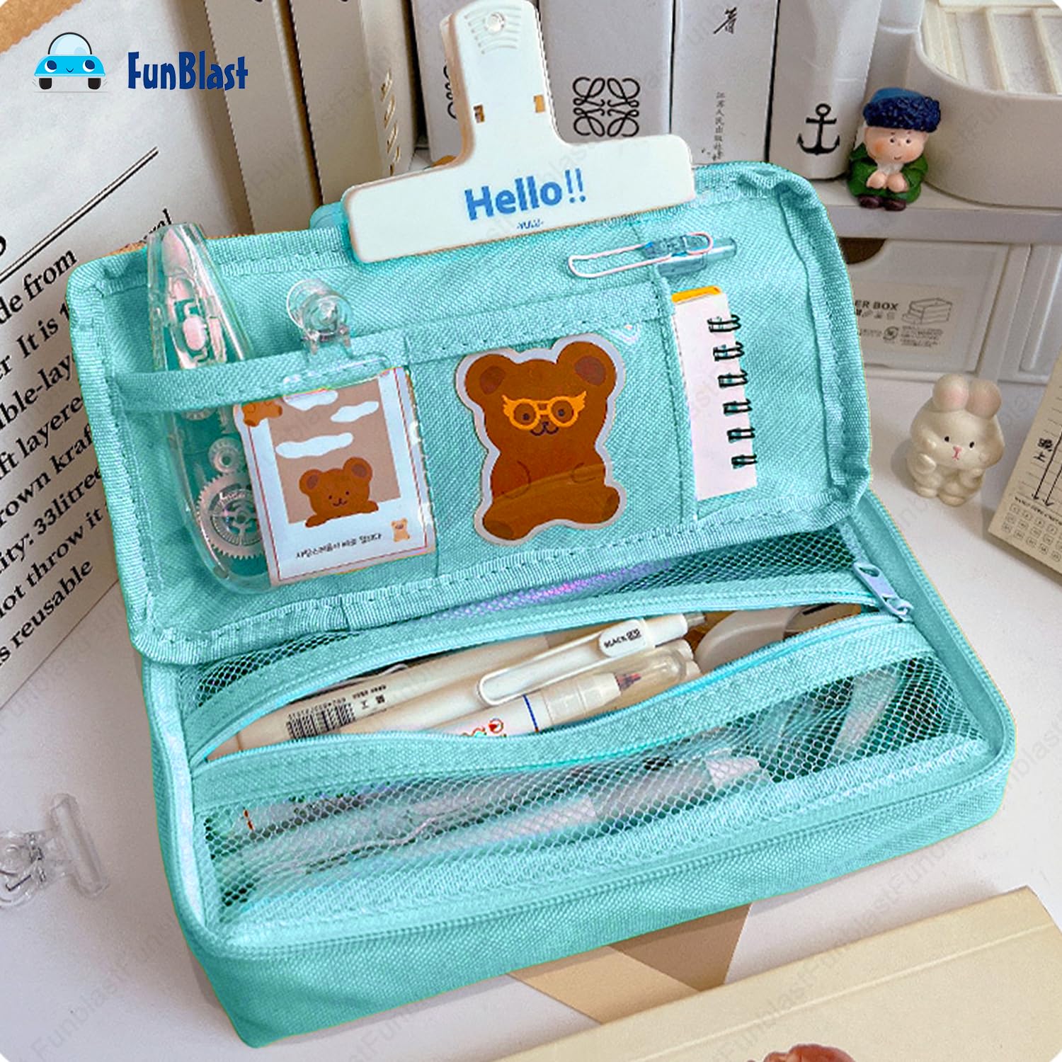 Multipurpose Zipper Pencil Pouch for Kids & Adults  (Blue)