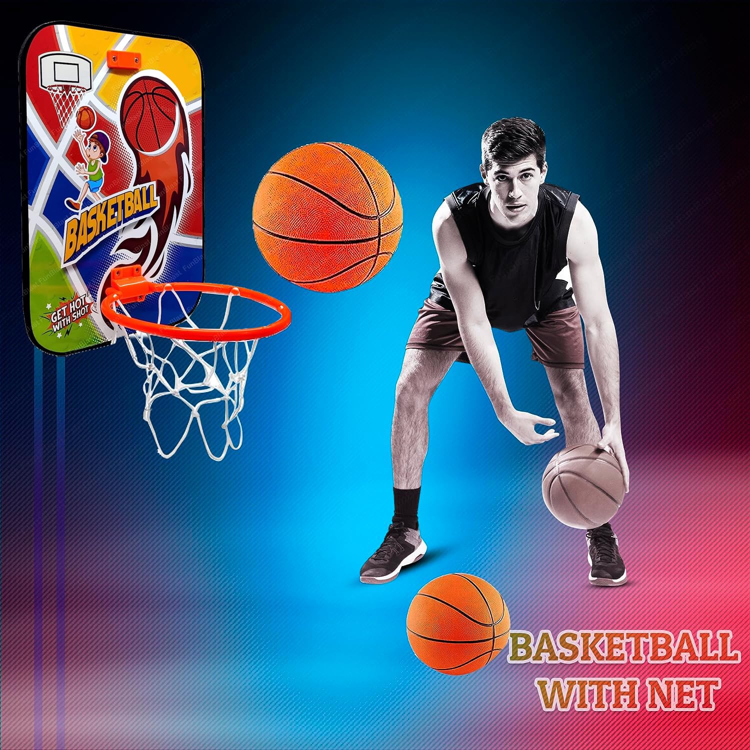 Basketball for Kids - Wall Mount Adjustable Basket Ball Kit for Kids, Basketball Hoop for Kids, Kids Basketball Toys