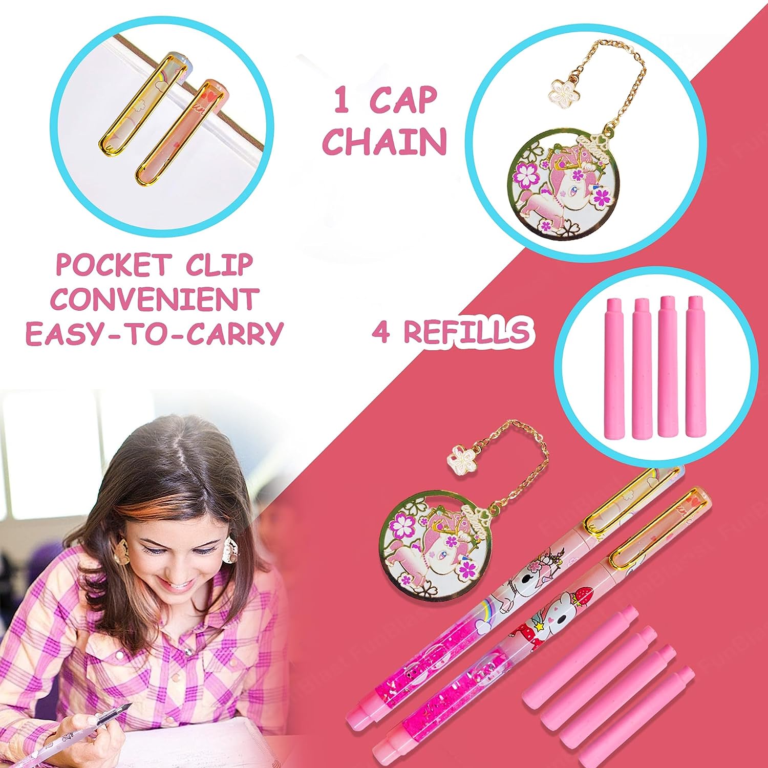 Fountain Pen for Students Unicorn Pen Set for School Stationery Gift for Kids, Birthday Return Gift, Pen for Office, School Stationery Items for Kids