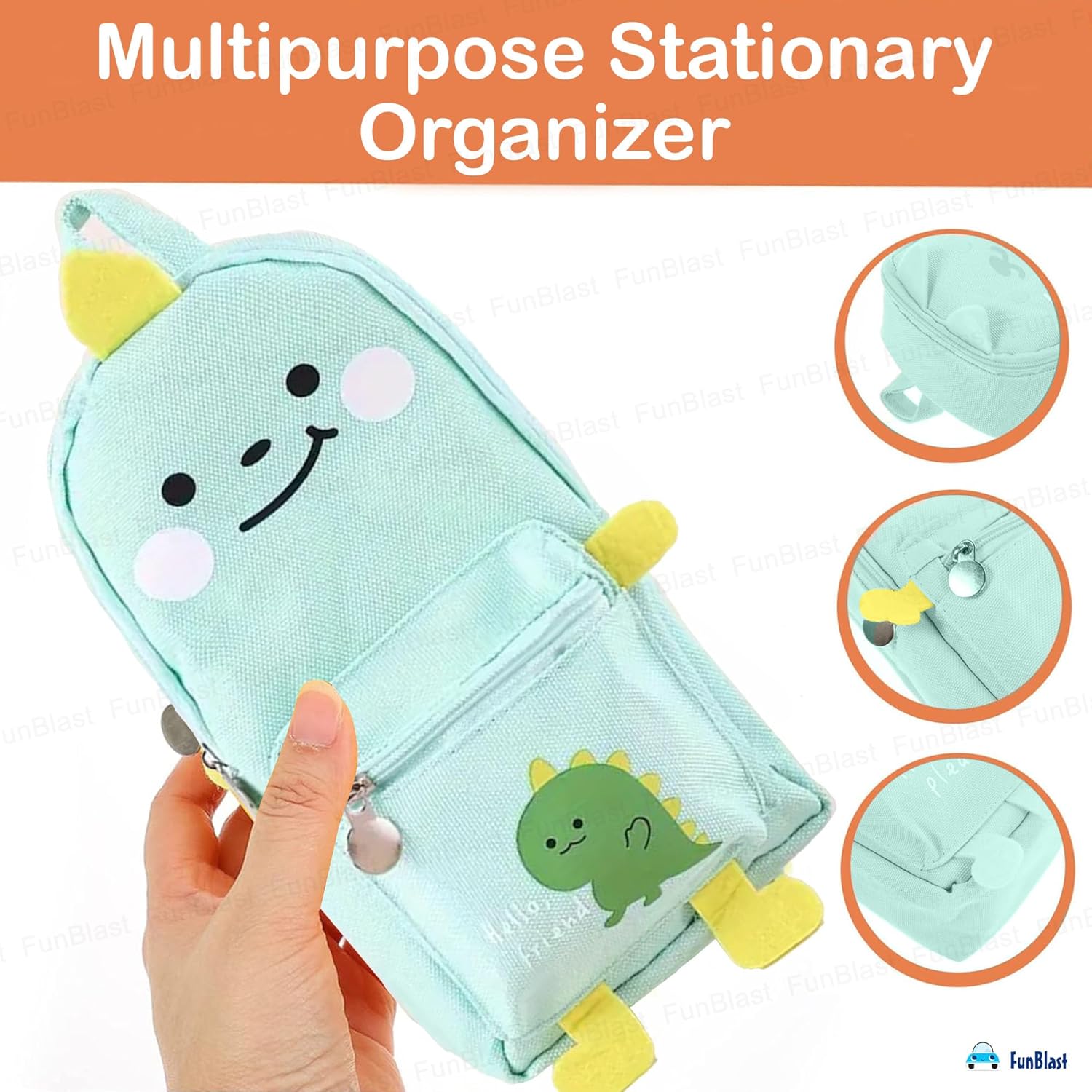 Hangable Canvas Pencil Pouch for Kids (Seagreen-Dino)